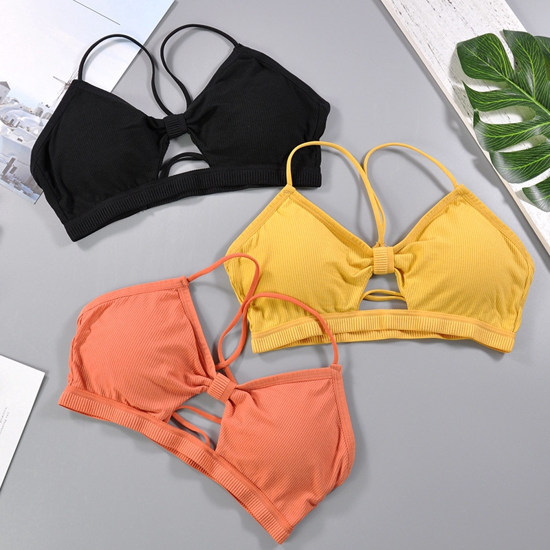 Women's fashion cut-out solid color suspender bra