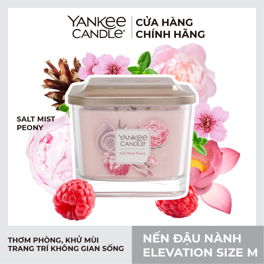 Nến ly vuông Elevation Yankee Candle size M - Salt Mist Peony (347g)