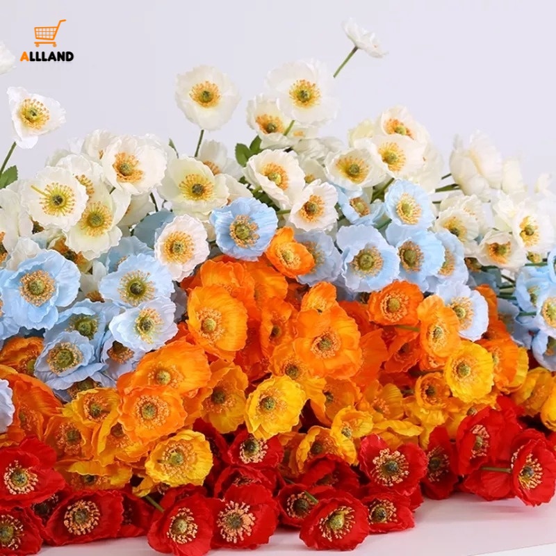 Hoa Anh Túc Nhân Tạo Bằng Lụa + 4 Đầu Bông 60Cm Trang Trí Tiệc Cưới/Nhà Cửa