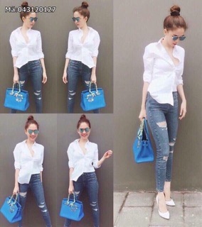 Sơ mi gấu + sơ mi trắng trơn