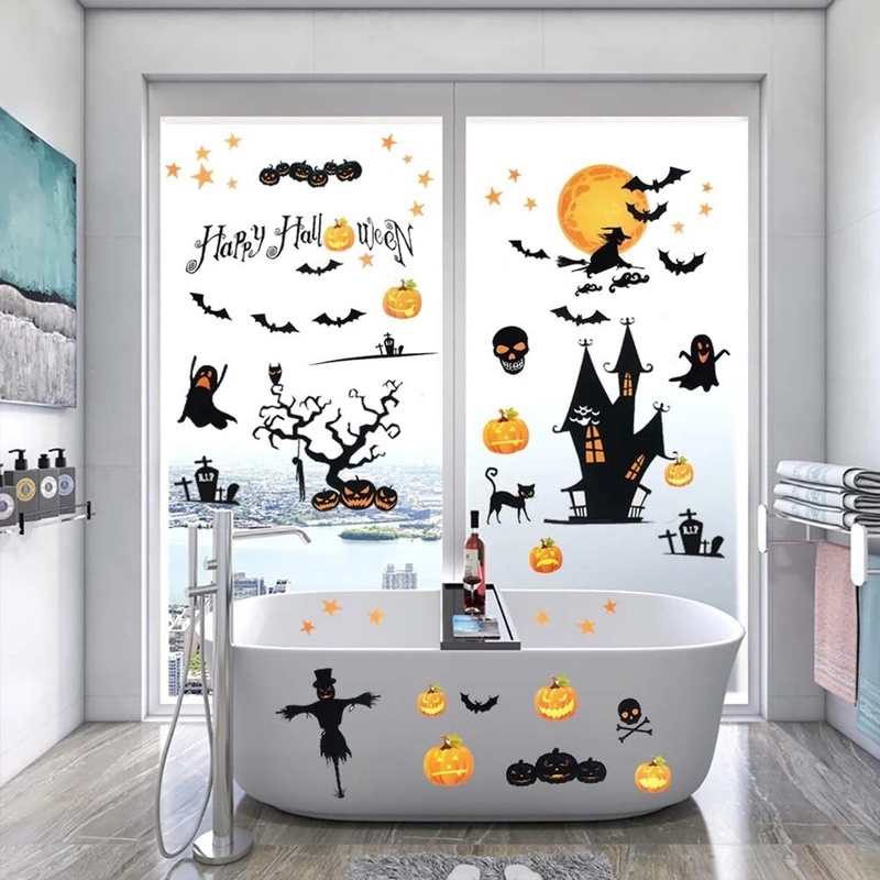 Miếng Dán Tường Trang Trí Họa Tiết Đầu Lâu / Quả Bí Ngô / Dơi Độc Đáo DIY
