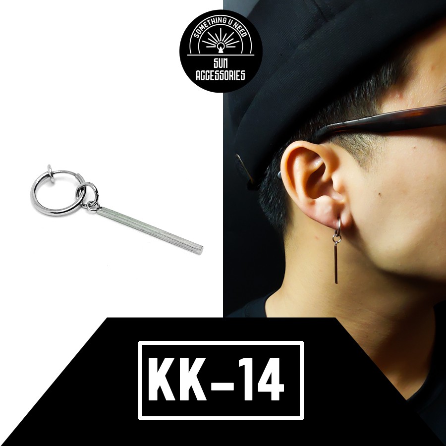 Khuyên tai TITAN kẹp không cần bấm bản mỏng dài bạc - Mâu KK-14 - SUN ACCESSORIES