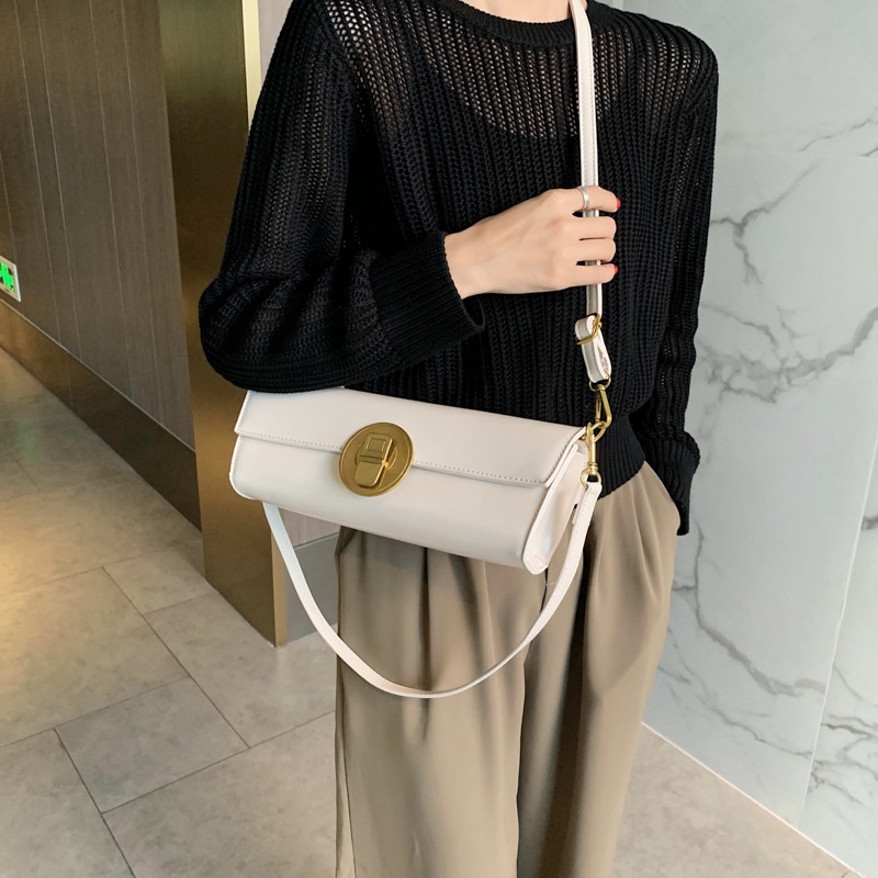 IELGY Túi Đeo Vai Màu Đen Có Khóa Phong Cách Pháp Thời Trang Cho Nữ