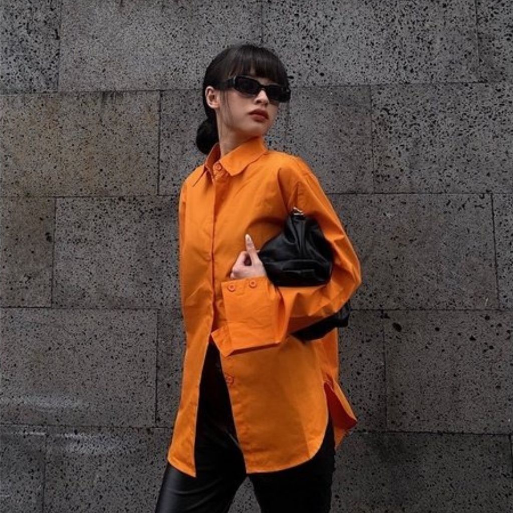 Aó sơ mi nữ form rộng dài tay chất thô mềm 8 màu trơn màu trendy mẫu mới nhất 2022