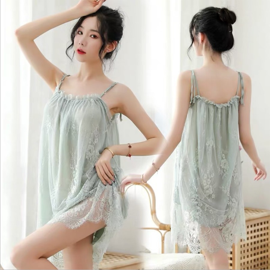 Đầm Ngủ Sexy|Đồ Ngủ Nữ ❣️FreeShip - Tặng Chip Xinh❣️ 2 Lớp Phối Họa Tiết Ren (TL)