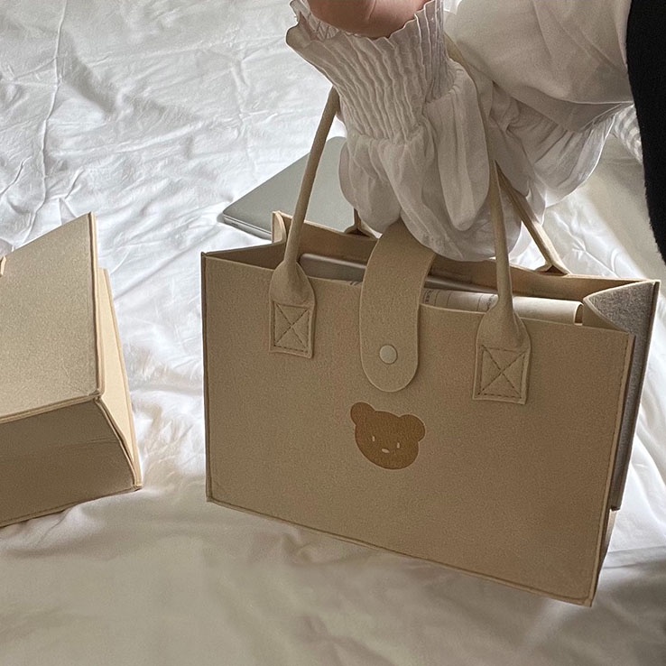 Túi Xách Vải Nỉ Màu Trơn Cỡ Lớn Hình Gấu Đa Năng Màu Sắc Đơn Giản