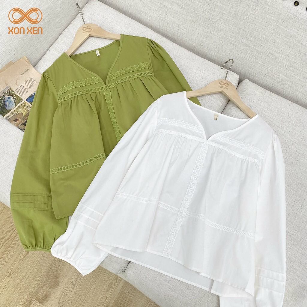Áo kiểu nữ áo kiểu cổ tim đường ren phong cách tiểu thư -XONXEN 468 LÊ DUẨN ĐÀ NẴNG - MÃ 5785