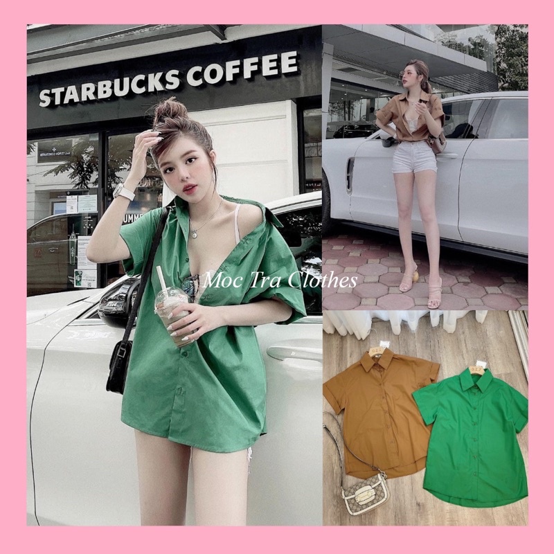 Áo sơ mi BITYY TOP thiết kế dáng rộng thụng cộc tay cổ bẻ siêu xinh, Áo kiểu nữ rẻ đẹp trẻ trung