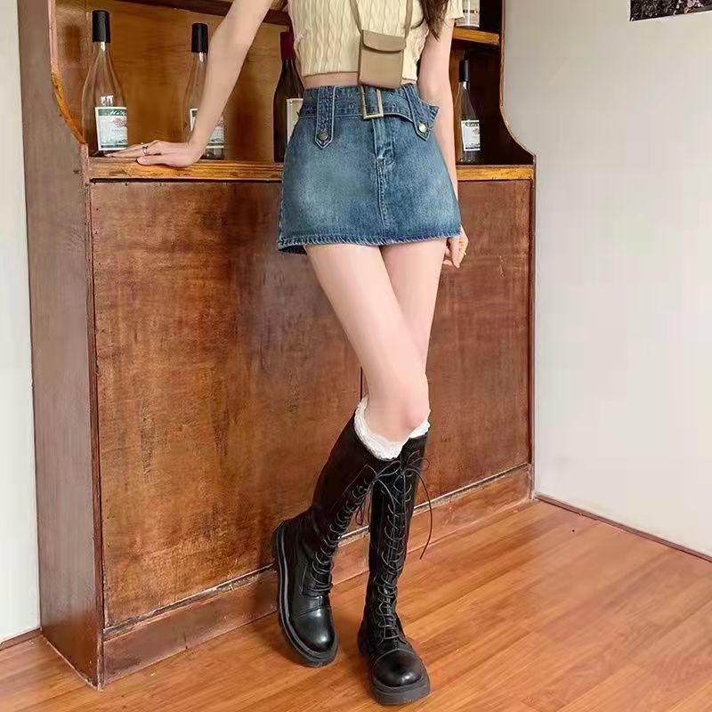 Jiashucheng Chân Váy Denim Ngắn Lưng Cao Dáng Ôm Không Đều Phong Cách Mỹ Thời Trang Mùa Hè 2022 Mới Dành Cho Bạn Nữ