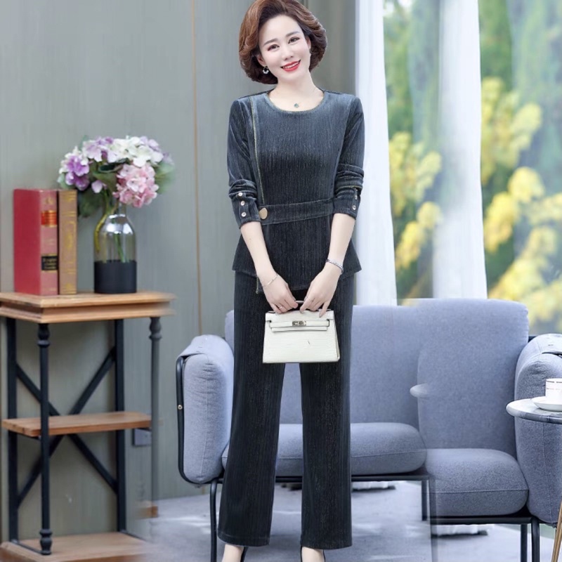 Set bộ đồ trung niên nữ cao cấp, kiểu dáng đơn điệu, sang trọng, trang nhã NV0962