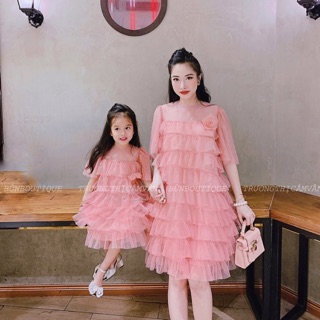 VÁY VOAN LƯỚI BÈO TẦNG TAY CÁNH TIÊN CHO MẸ VÀ BÉ