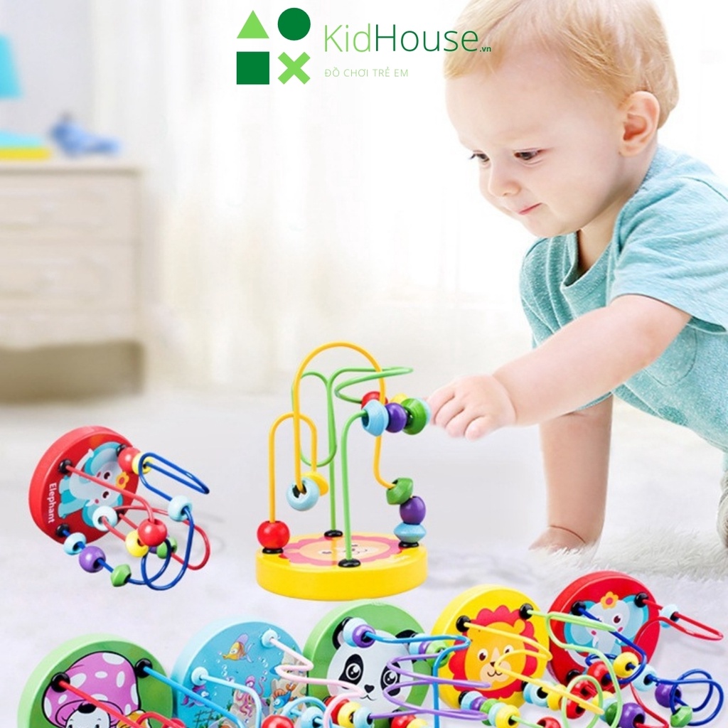 Đồ chơi gỗ montessori, bộ luồn hạt rèn luyện kỹ năng khéo léo, phát triển tư duy cho bé KidHouse.vn