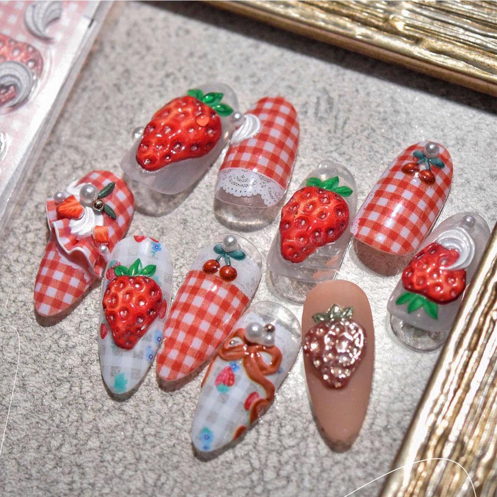 Miếng Dán Trang Trí Móng Tay 3D Họa Tiết Kẻ Sọc / Trái Cây Độc Đáo DIY