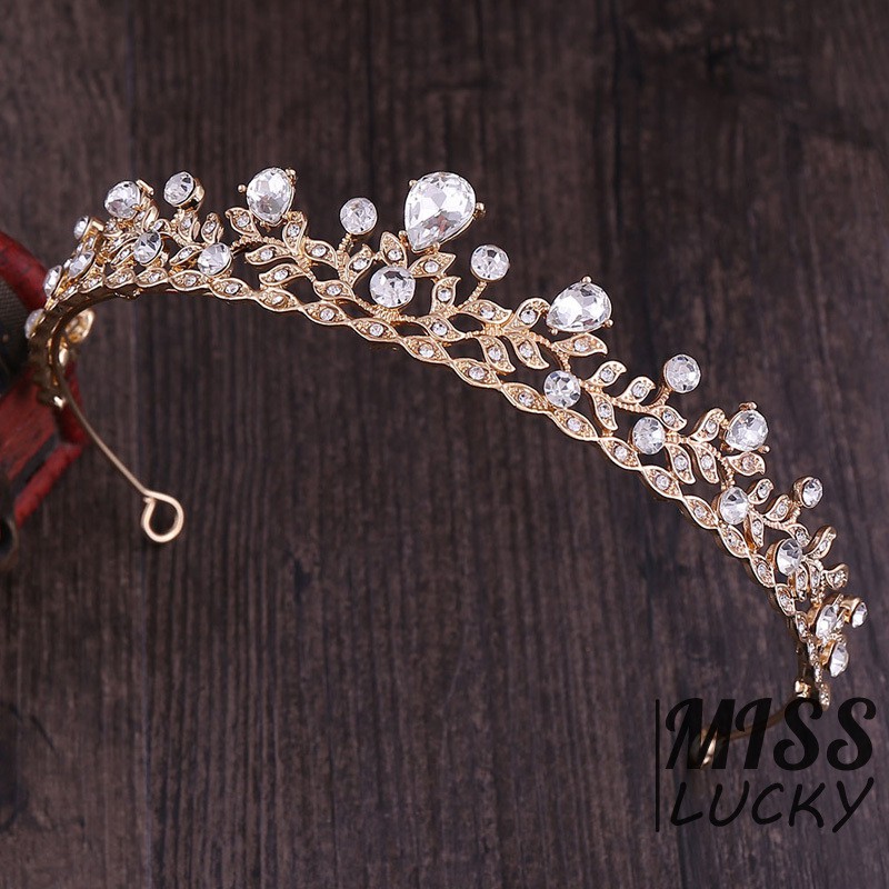 ❤HHN-VN New Fashion Simple Bride Small Crown Luxury Leaf Shape Rhinestone Shiny Crystal for Bride We