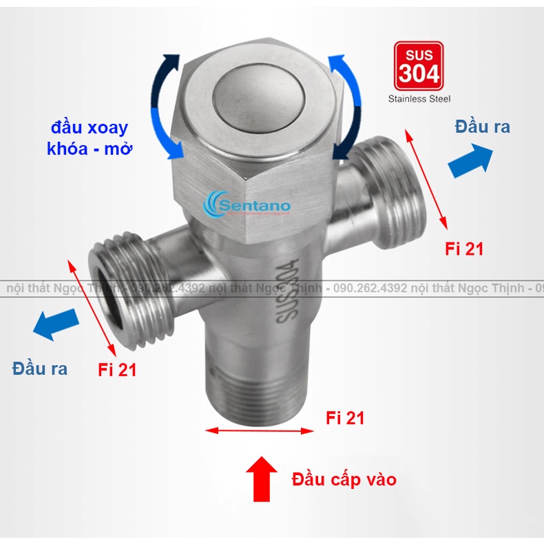 [VAN T DÀY] Van T khóa nước bồn cầu 2 nhánh inox 304