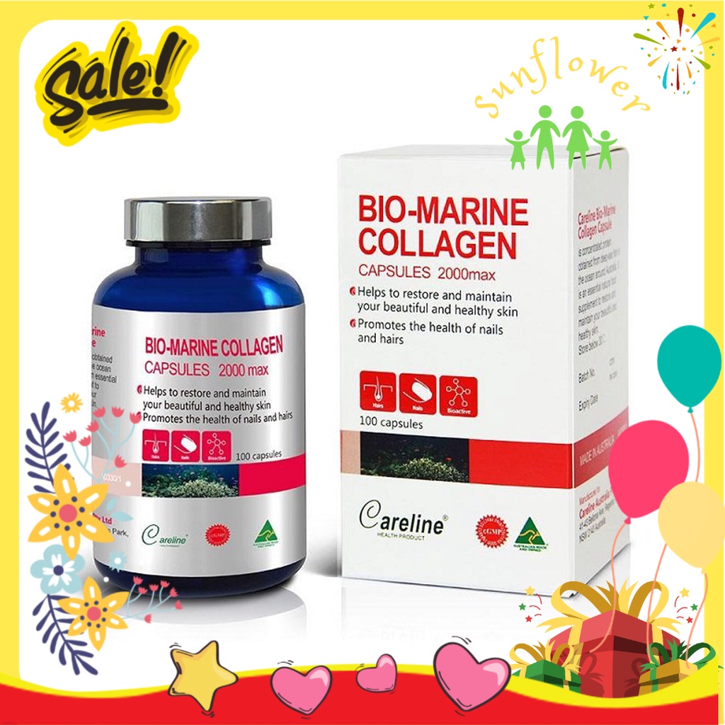 Colagen thủy phân Bio Marine Collagen Capsules 2000max Careline  100 viên ngăn ngừa lão hóa giảm nếp nhăn da của Úc