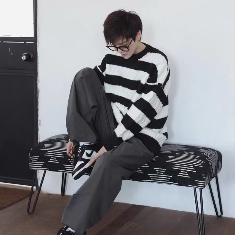 Áo Sweater Chui Đầu Dáng Rộng Họa Tiết Kẻ Sọc Đơn Giản Thời Trang Mùa Thu Phong Cách Hàn Quốc Cho Nam Và Nữ