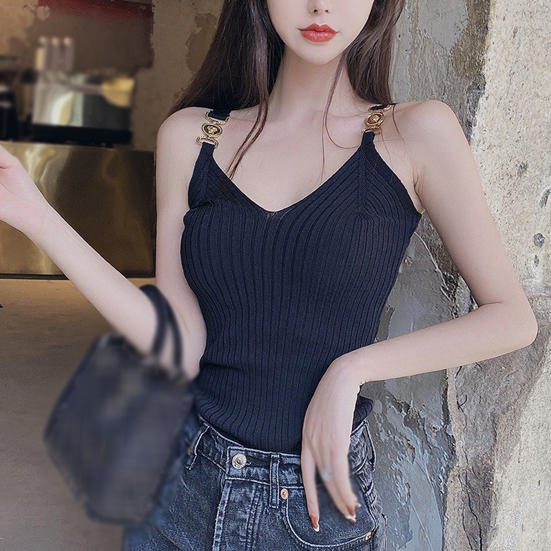 Áo hai dây dệt kim cổ chữ v kiểu dáng mùa hè quyến rũ cho nữ