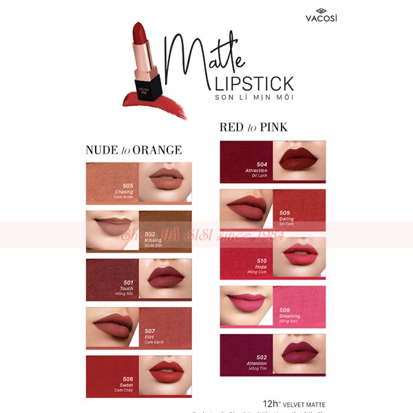 Son Lì Mịn Môi VACOSI COLOR MATTE LIPSTICK 3.7g