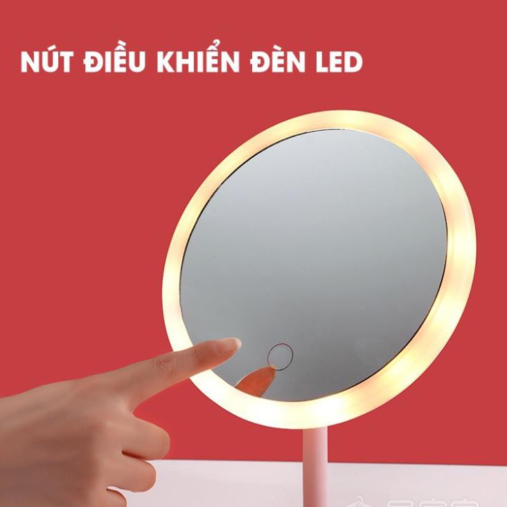 Gương Trang Điểm để bàn kết hợp Đèn LED 3 chế độ ánh sáng siêu lung linh [ KÈM DÂY SẠC ]