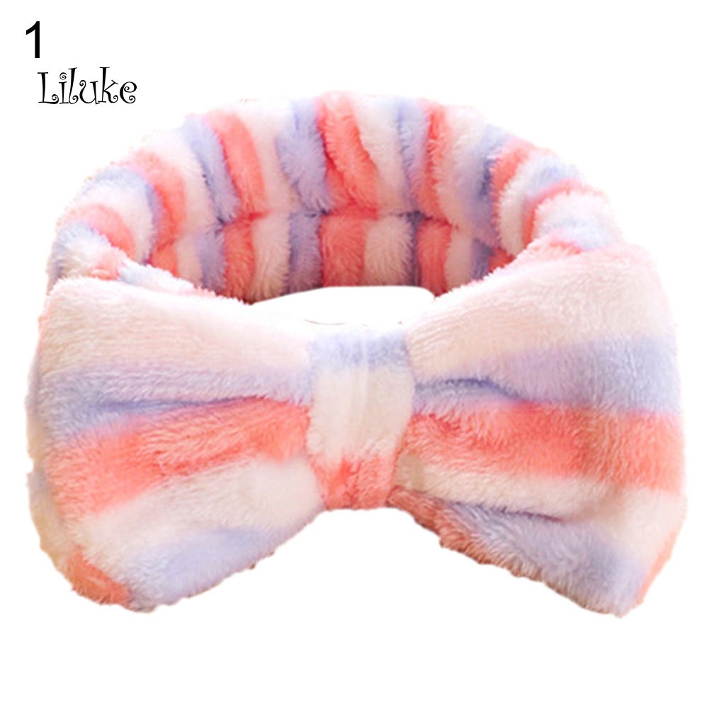Women Bowknot Soft Fleece Elastic Makeup Cosmetic Hair Band Headband