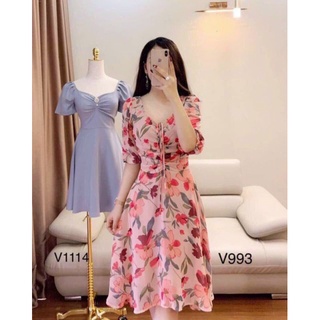 ĐẦM HOA VOAN LỤA RÚT DÂY NGỰC TASLASHOP