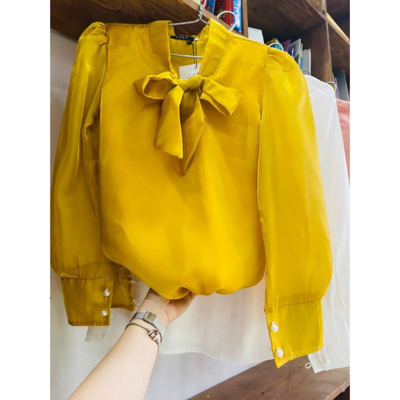 ♥️ Áo Sơ Mi Chất Tơ Sống Cổ Nơ nhiều màu