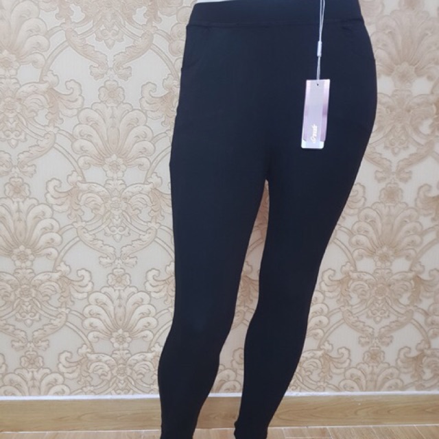 Quần legging big size màu đen trơn có túi size 60-80kg