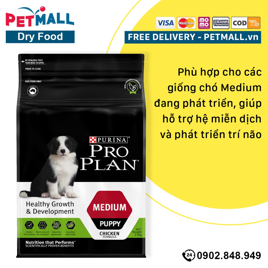 Thức ăn chó Purina PRO PLAN Medium Puppy Chicken 10kg - chó con giống vừa vị gà, chứa sữa non hỗ trợ tiêu hoá Petmall