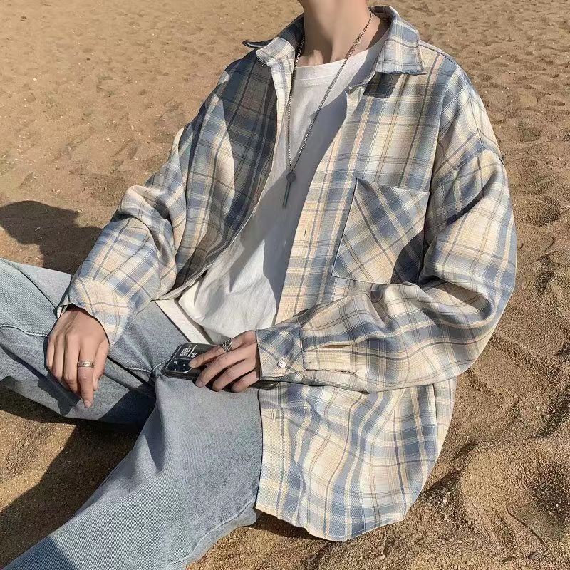 Áo khoác sơ mi tay dài nam dáng rộng kẻ sọc thiết kế trẻ trung cho các cặp đôiunisex áo sơ mi nam kẻ sọc