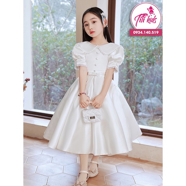 Đầm Công Chúa Bé Gái TiTiKids Đầm Trắng Phi Tiểu Thư CC177