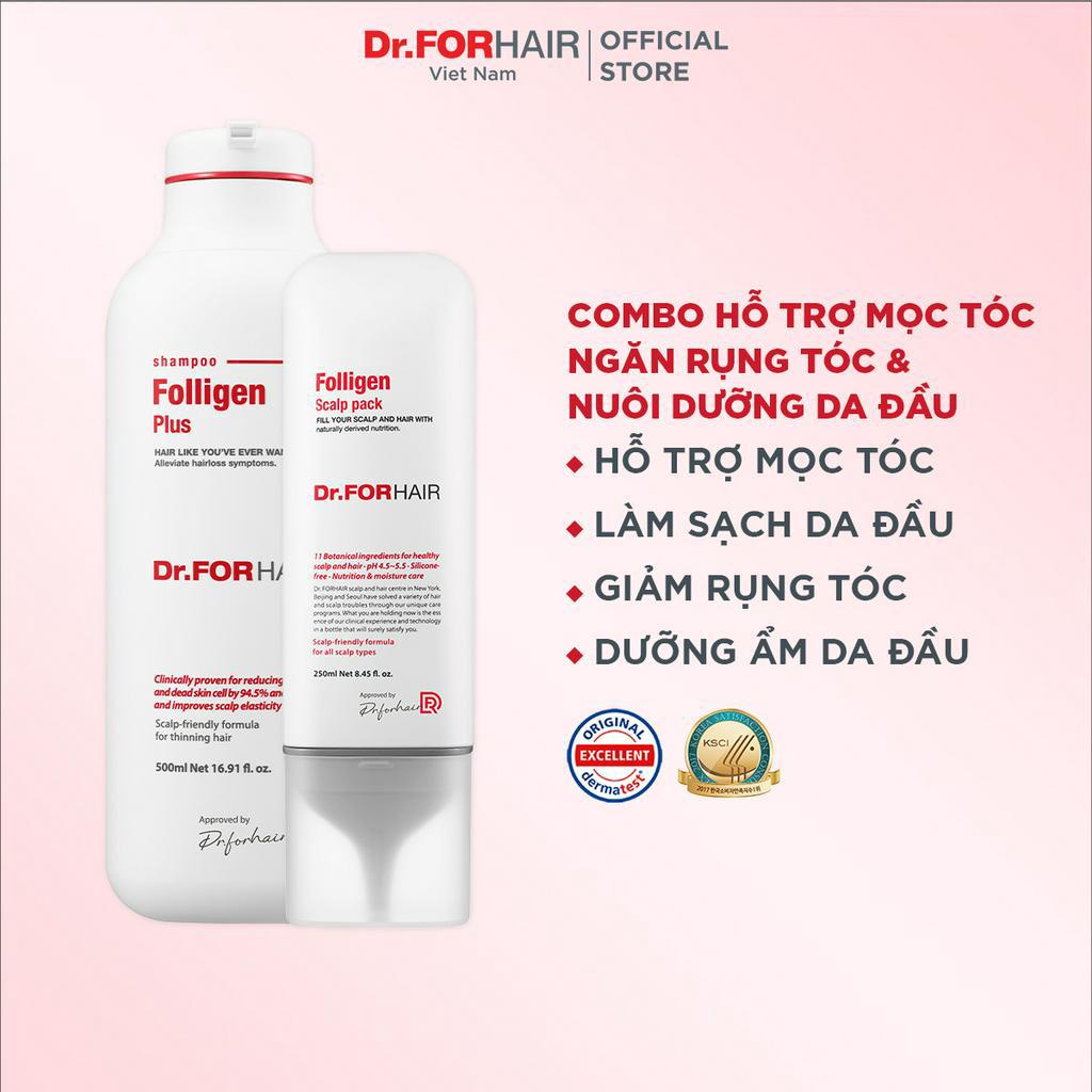 Combo gội xả dưỡng hỗ trợ mọc tóc giảm rụng tóc và gàu Dr.FORHAIR Plus Shampoo 500ml x Scalp Pack 250ml