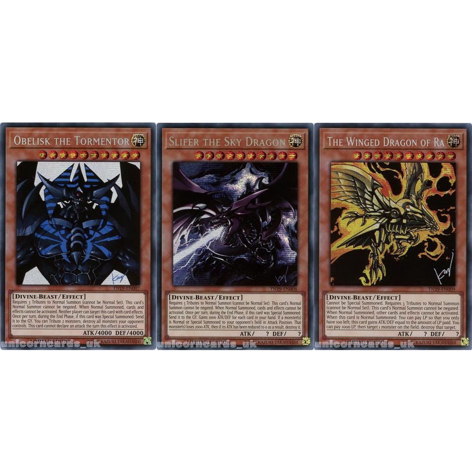 Thẻ Bài Yugioh: Bộ 3 Thần Obelisk the Tormentor - TN19-EN007 ,The Winged Dragon of Ra - TN19-EN009,Slifer the Sky Dragon