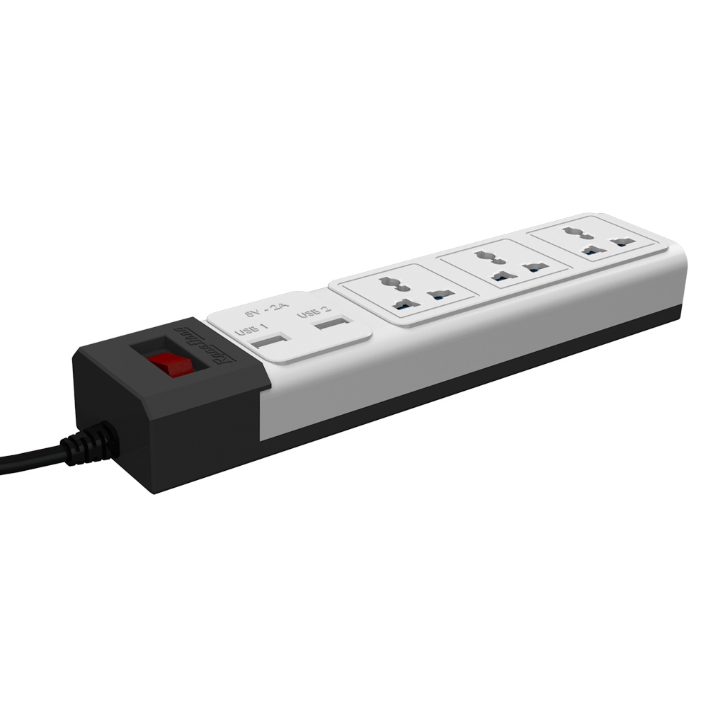 Ổ Cắm Điện Sạc Đa Năng Rạng Đông 2500W 2 Cổng USB, Sạc Nhanh 5V-2A, Tích Hợp Rơ Le Tự Ngắt, Dây Nối Dài 3M