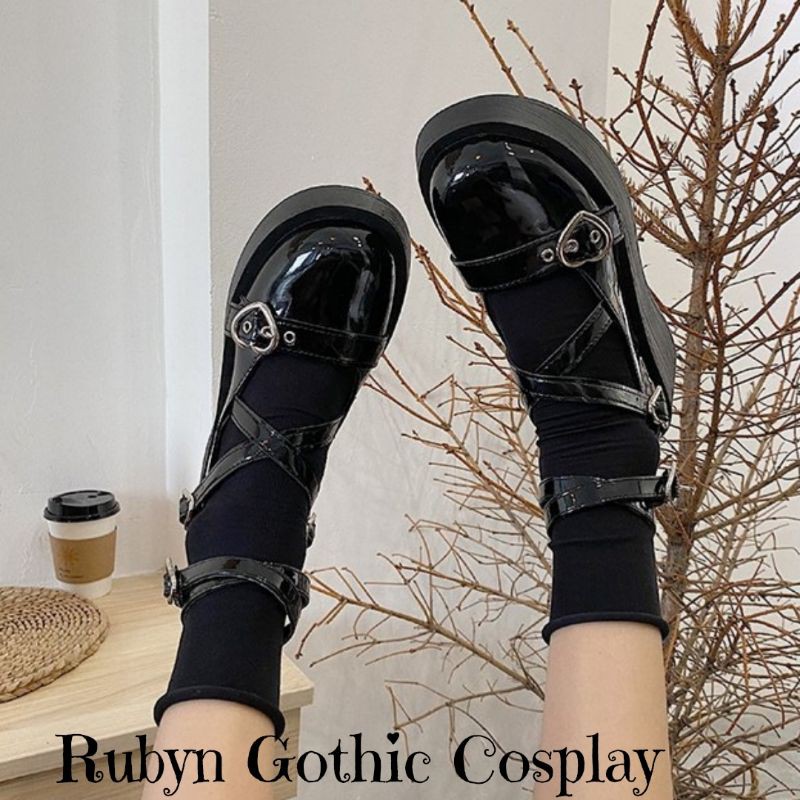 [CÓ SẴN]  Giày Búp Bê Lolita Retro Móc Trái Tim Độc Lạ Đế Cao 5cm ( Size 35 - 39 )