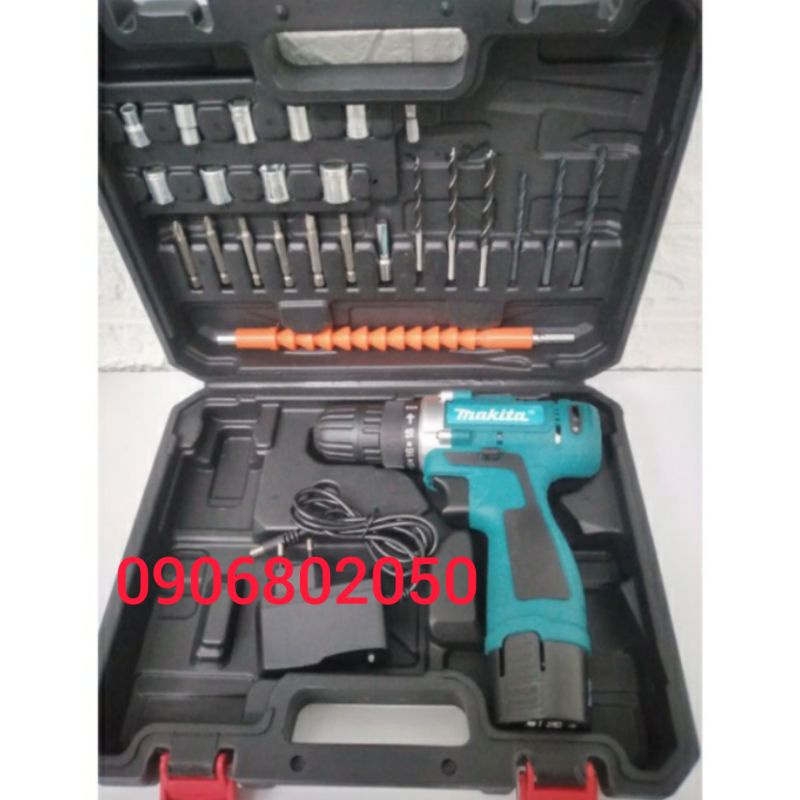 Máy khoan pin kèm phụ kiện y hình 12V hãng MAKITA lỏi đồng khỏe pin trâu BH 1 năm bắn vít và khoan được tất cả mọi thứ