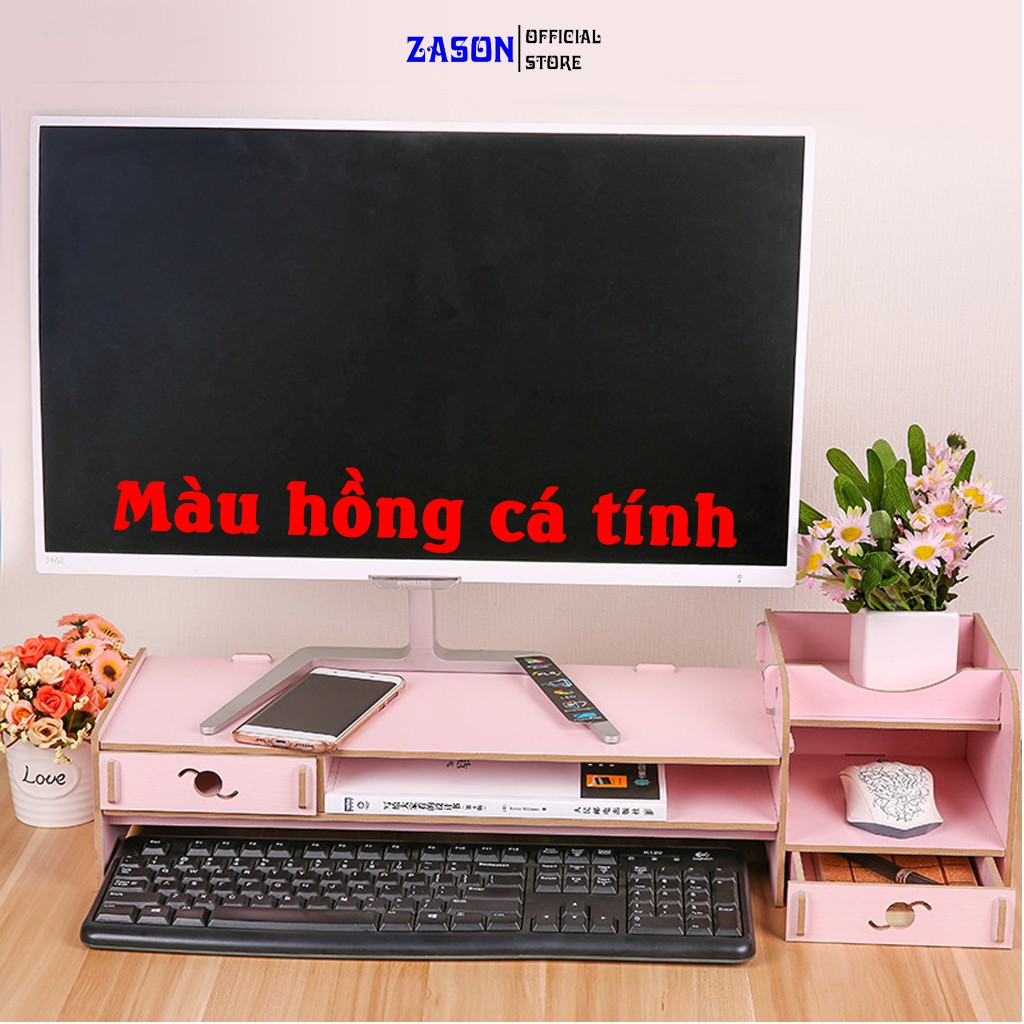 Kệ Gỗ Để Bàn Cho Máy Tính PC &amp; Laptop Chất Liệu Gỗ Tự Nhiên Sấy Khô, Kệ Màn Máy Tính Zason Dễ Dàng Lắp Đặt