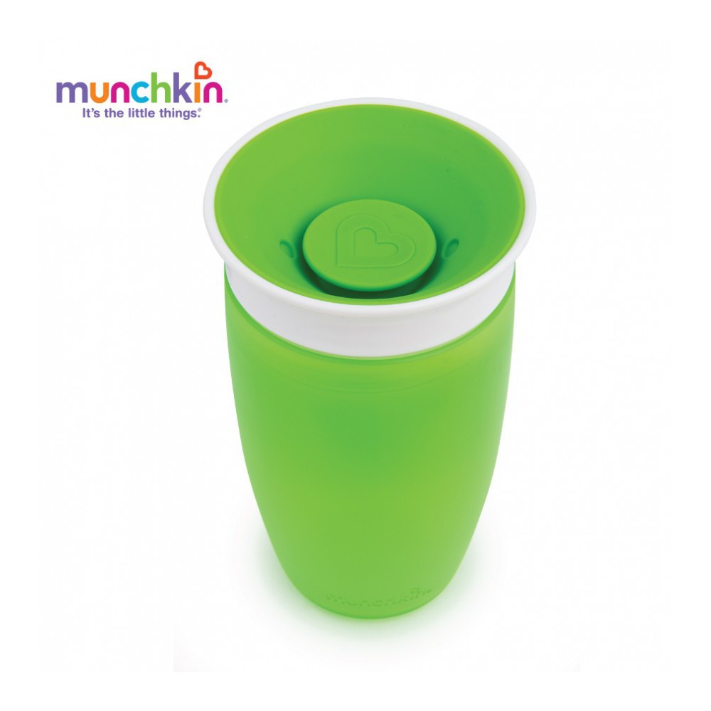 Cốc Tập Uống Munchkin 360 Độ Size Lớn, Cốc Tập Uống Chống Đổ Có Nắp màu Xanh lá (Nhựa PP và nhựa mềm an toàn cho bé)