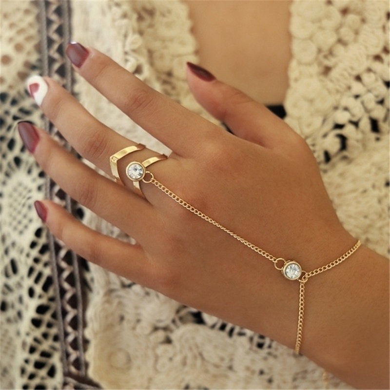 Vòng Đeo Tay Kèm Nhẫn Đính Pha Lê Phong Cách Boho Thời Trang Cho Nữ