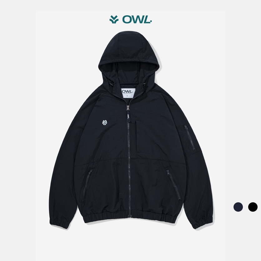 OWL BRAND® LOGO WINDBREAKER JACKET - Áo khoác dù gió có nón unisex / xanh đen