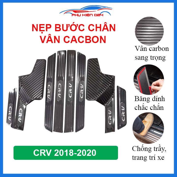 Bộ nẹp bước chân trong ngoài vân Cacbon xe CRV 2018-2019-2020-2023 chống trầy làm đẹp ô tô