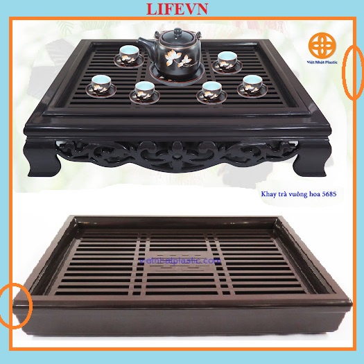 Khay đựng ấm chén phong cách cổ điển Khay trà vuông hoa giả gỗ Việt Nhật Plastic