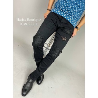 Quần Bò AMIRi Đen Rách Vá Da, Quần Bò Nam, Quần Bò SPF...