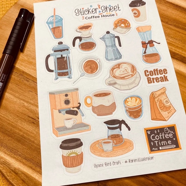 Sticker sheet coffee house - Sticker thiết kế | Bullet journal sticker - unim001