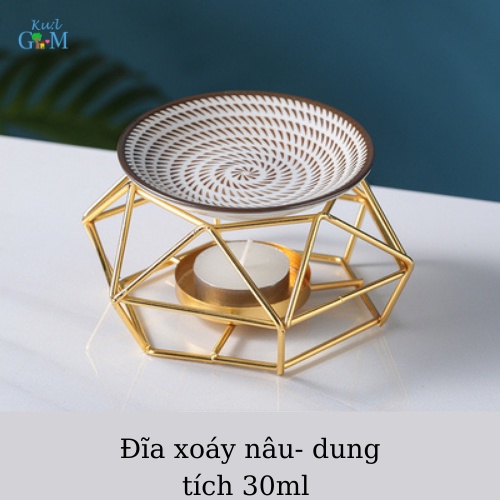 Đèn khuếch tán tinh dầu khung sắt mạ vàng- dáng kim cương, đĩa trắng/nâu/xanh...