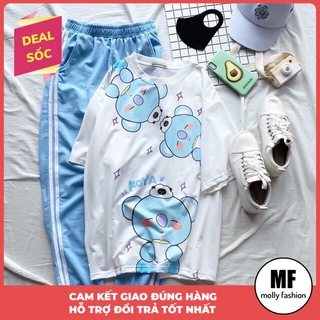 Đồ bộ hoạt hình quần Jogger trơn 2 sọc COOKY KOYA Freesize dành cho nam nữ Molly Fashion