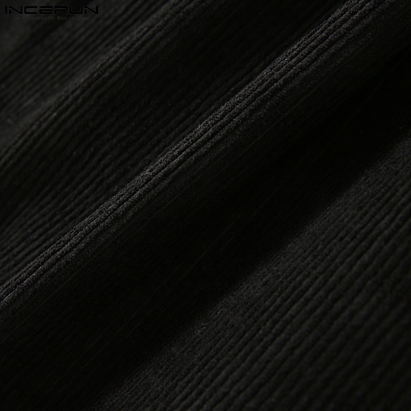 Quần dài INCERUN ống rộng lưng thun vải nhung kẻ thời trang dành cho nam