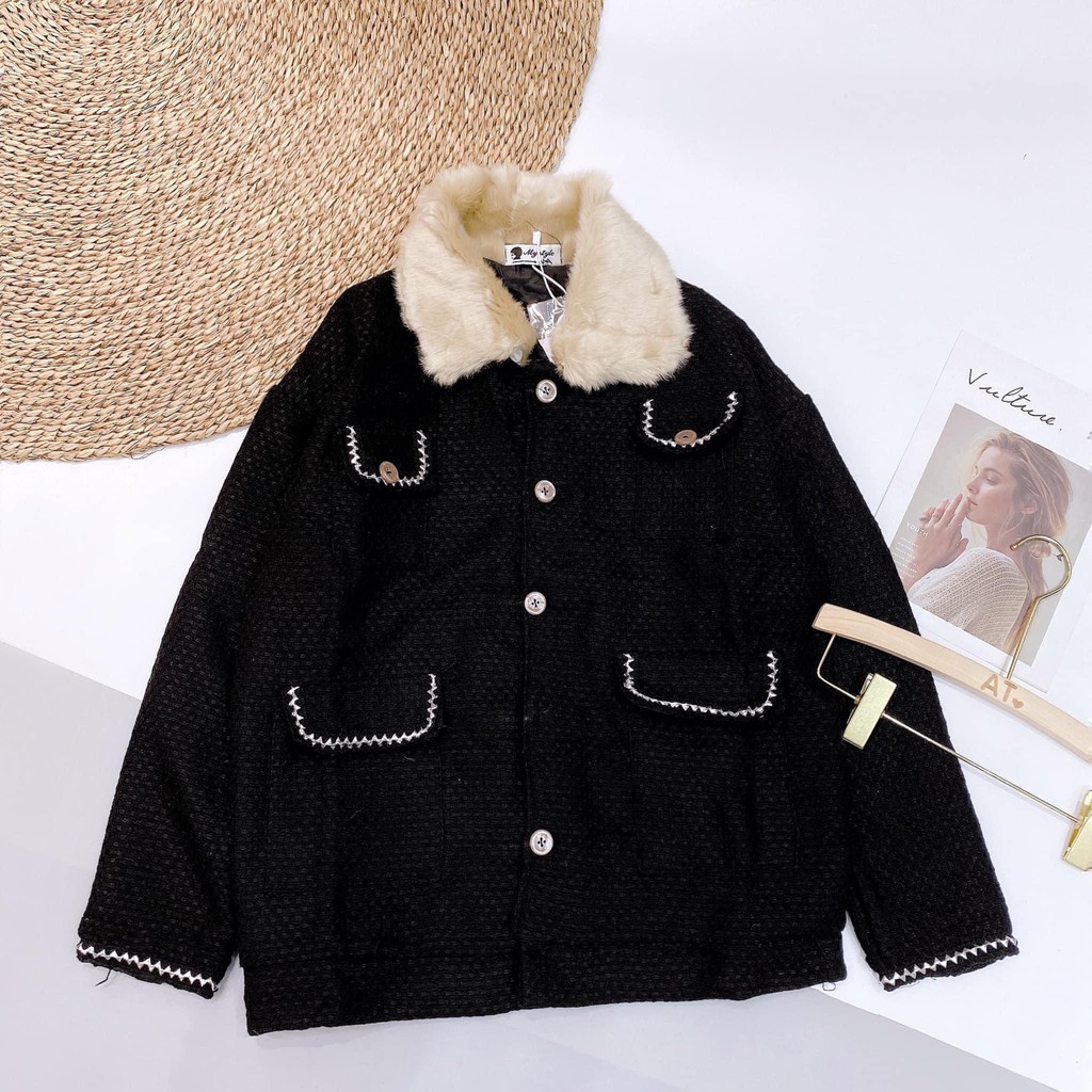 Áo Khoác Dạ Cổ Lông Viền Nhũ | BigBuy360 - bigbuy360.vn