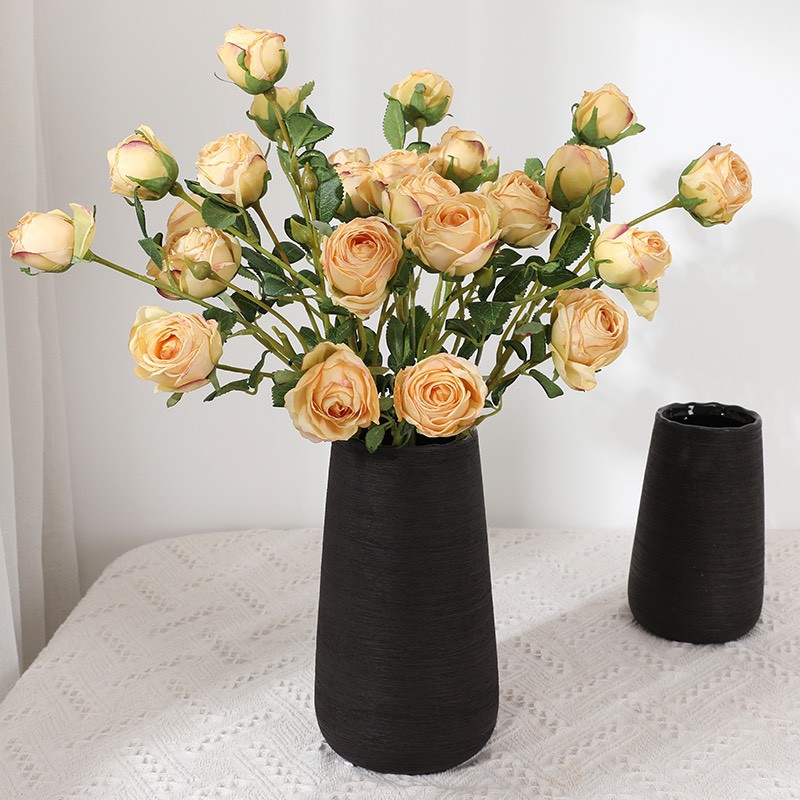 Cành hoa hồng khô 2 bông 1 nụ - XIN - Hoa vải cao cấp midori