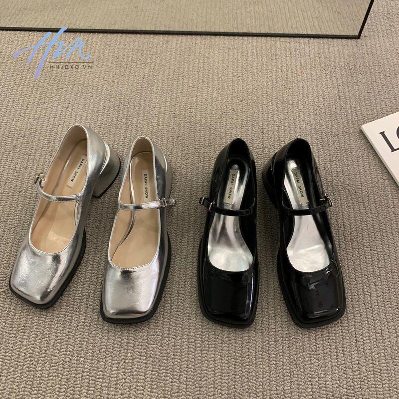 Giày Cao Gót 2022 Mũi Vuông Gót Vừa Dày Kiểu Pháp Thời Trang Mùa Hè Hàng Mới